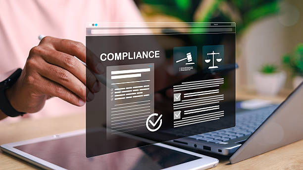 istock Digital compliance interface showing checklist, legal icons, and document validation on tablet screen. Ideal for governance, audit, regulation, and risk management concepts. 2219267382