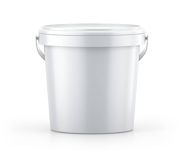 istock Blank White plastic bucket for paint. Mockup Template. 3d rendering 2219267927