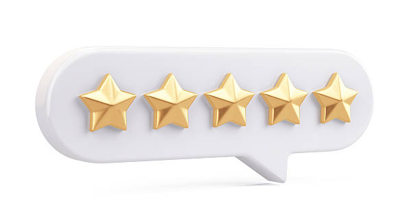 istock Five star rate review. Excellent customer feedback, best rating, satisfaction concept. 3d rendering. 2219267937