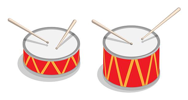 istock Isometric drum with drumsticks musical instrument. Percussion musical instrument top view. aerial view. Realistic 3D vector concept isolated on white background 2219273428