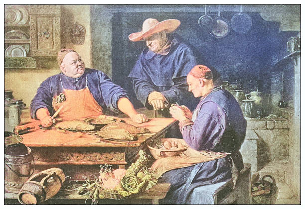 Antique famous painting from the 19th century: The cloister kitchen by Edouard Grutzner