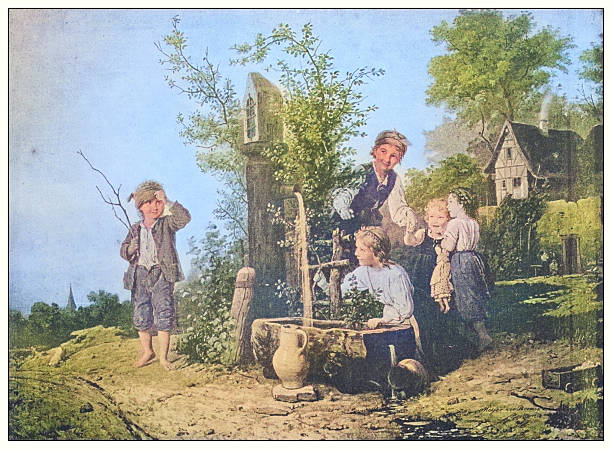 Antique famous painting from the 19th century: Blindman's Buff by Meyer Von Bremen