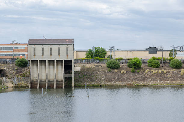 istock Pit and Drainage Pumping Station with cloudy sky background. 2219277009