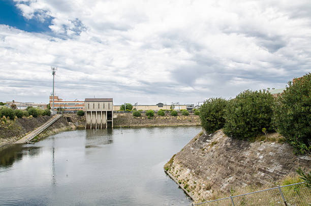 istock Water treatment plant, Pit and Drainage Pumping Station with cloudy sky background. 2219277010