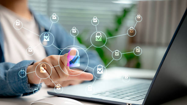 istock Businessmen touching virtual padlock icons connected in a network represent cybersecurity, data privacy, secure access, digital protection, and information encryption concepts. 2219277136