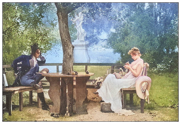Antique famous painting from the 19th century: In love by Marcus Stone