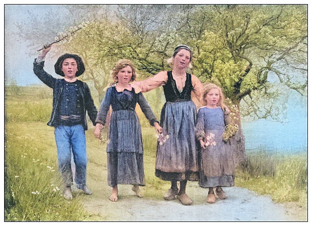 Antique famous painting from the 19th century: Song of spring by A Deyrolle