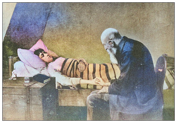 Antique famous painting from the 19th century: The sick bed by H Lessing