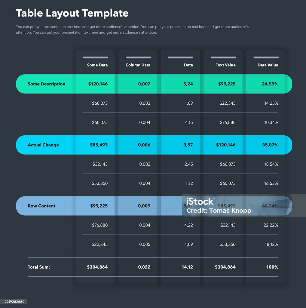 Total Layout Table Layout Template With Three Options And A Total Sum Row Dark ...