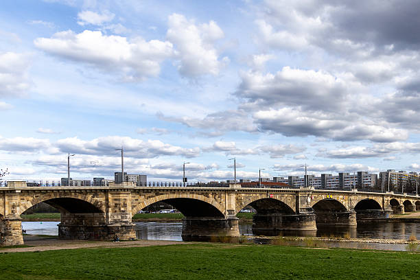 Dresden, Germany April 5, 2025. View of the bridge and the Elbe River. Dresden, Germany