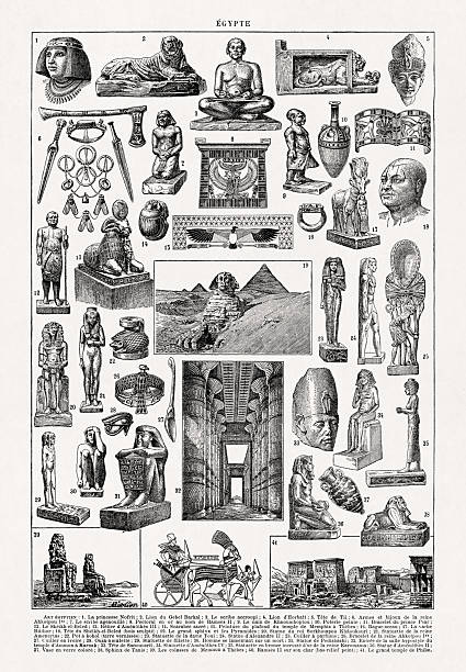 Black and white illustration about Ancient Egypt printed in a late 19th century French dictionary.