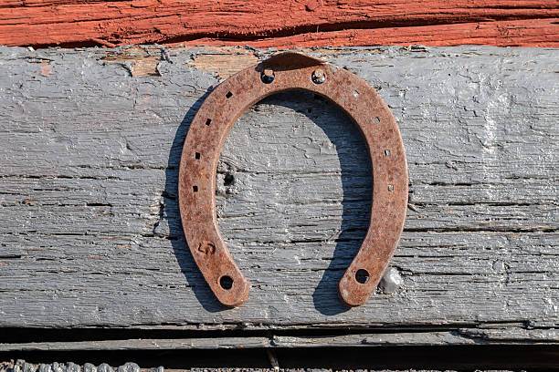 istock rusty horseshoe nailed to a old wooden wall 2219296395