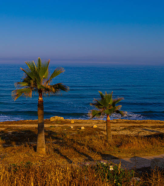 Sunrise at promenade in village Chloraka in Cyprus