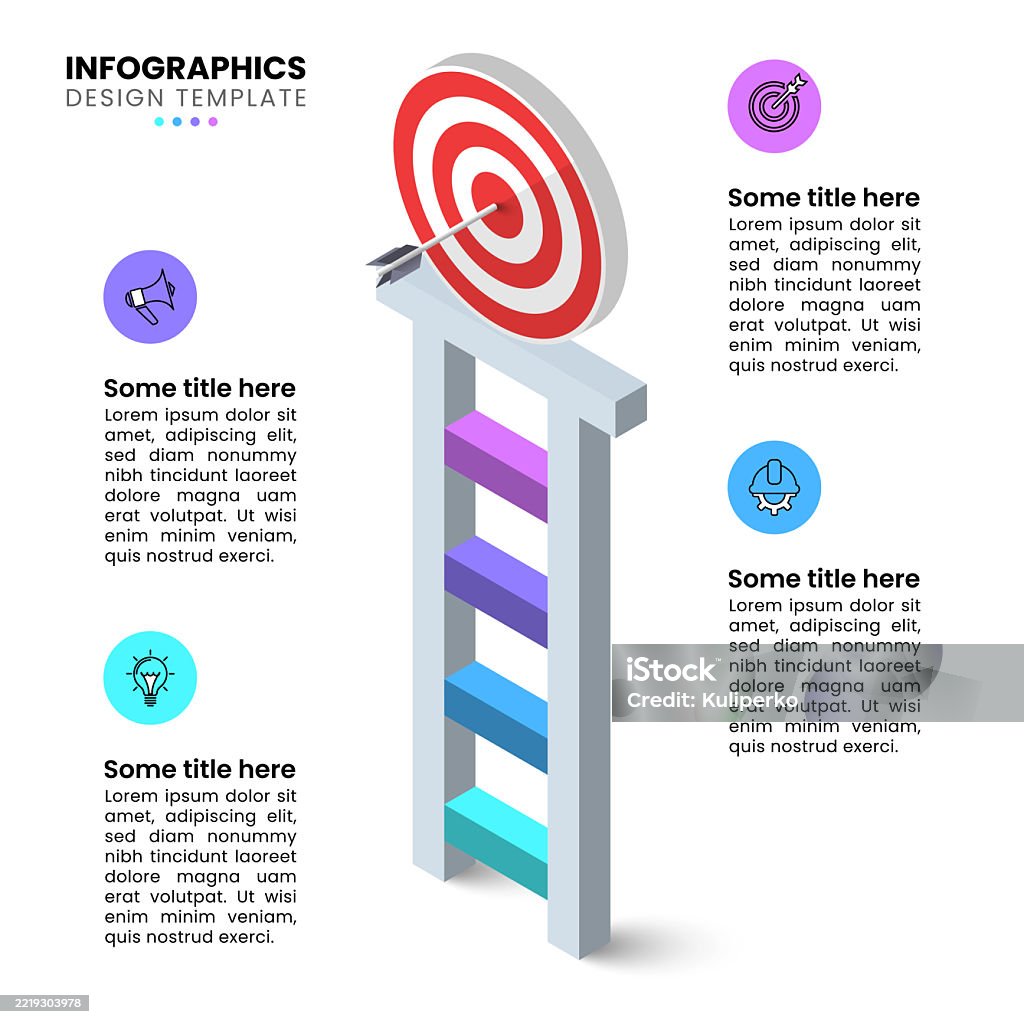 Isometric Step Ladder Powerpoint Infographics Template Isometric Ladder With Dartboard And 4 Steps Stock ...