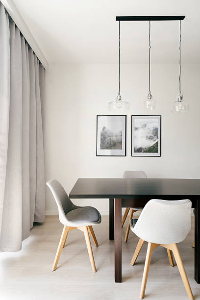 Modern dining area with elegant decor and minimalist furniture design
