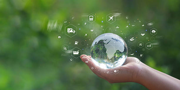 istock Crystal globe in hand, global transportation concept, net zero logistics, green energy, sustainable development and green global transportation. 2219307858
