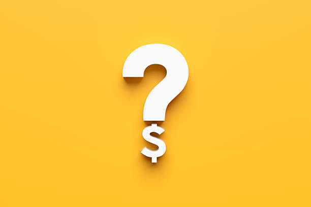 White question mark with dollar sign underneath on yellow background representing financial questions and concerns