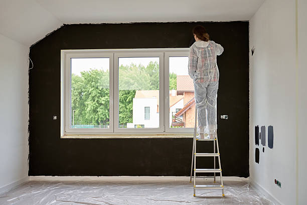 istock Woman painting wall black during home renovation using roller and ladder 2219308467