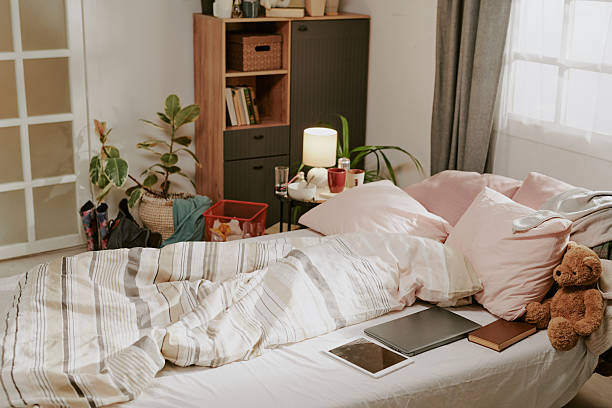 istock Cozy Bedroom Space with Soft Throw Pillows and Stuffed Animal 2219309259