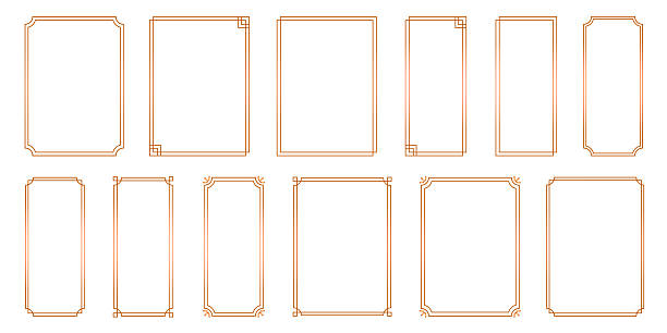 Set of simple, Gold line frames with double stroke. Collection of vertical blank templates to decorate text. Vector borders and frames