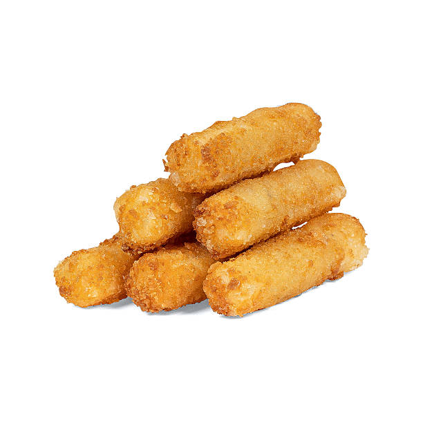 istock Golden brown, crispy breaded mozzarella sticks stacked on a white background, perfect for a snack or appetizer 2219310255