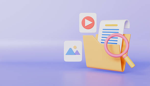 istock Magnifying glass and multimedia icons representing digital file management and data organization 2219313829
