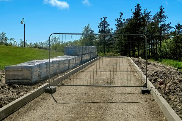 istock Road construction with safety fence. 2219315684