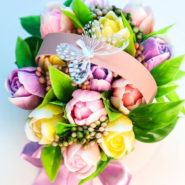 Delicate Handmade Soap Flower Bouquet, Beautiful as a Postcard.