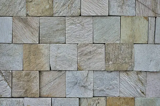 Photo of Stone Wall Texture with Square Block Pattern Background