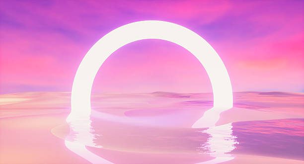 istock Futuristic 3d landscape background with circle neon light. Innovation technology concept 2219327909
