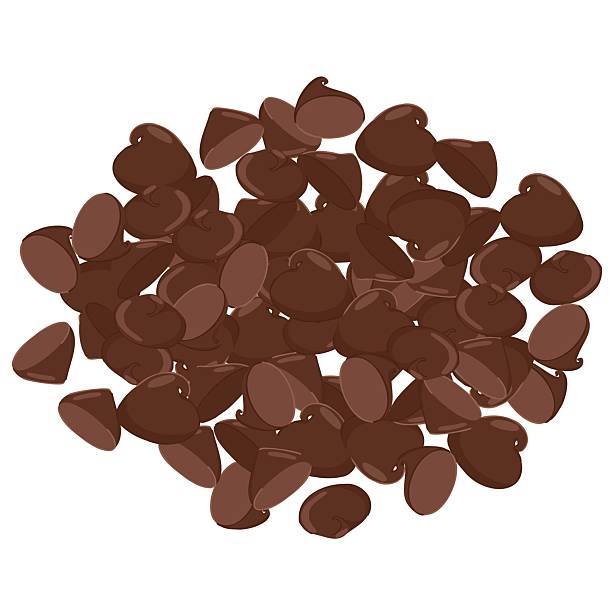 ilustraciones, imágenes clip art, dibujos animados e iconos de stock de chispas de chocolate negro dibujadas a mano. elementos dulces vectoriales con un aspecto suave y brillante. para empaques, gráficos de postres, diseños de horneado, menú - botones de chocolate