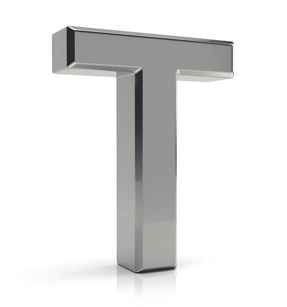 istock T letter 3d render. Silver letter T isolated on white background. 2219338328