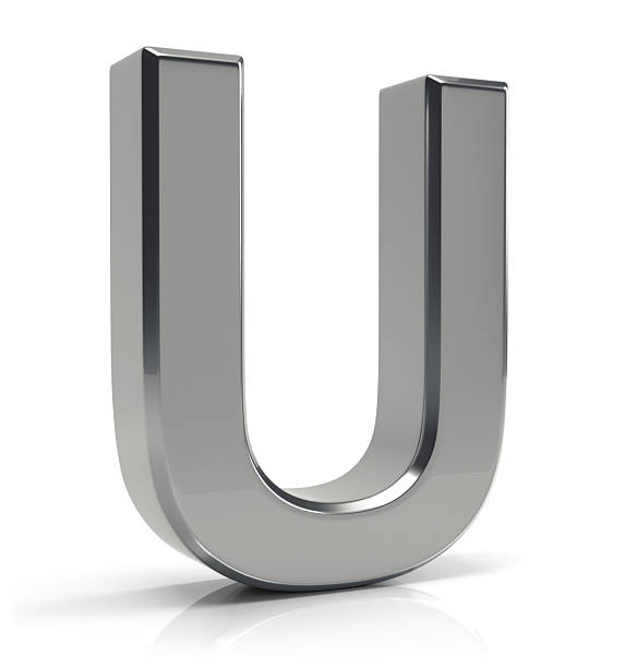 istock U letter 3d render. Silver letter U isolated on white background. 2219338351