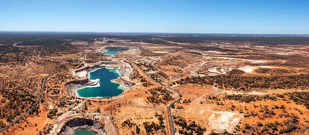 Aerial View from old Gold mines. On the horizon the town Kalgoorlie-Boulder and the industrial area of Kalgoorlie, Western Australia, Australia