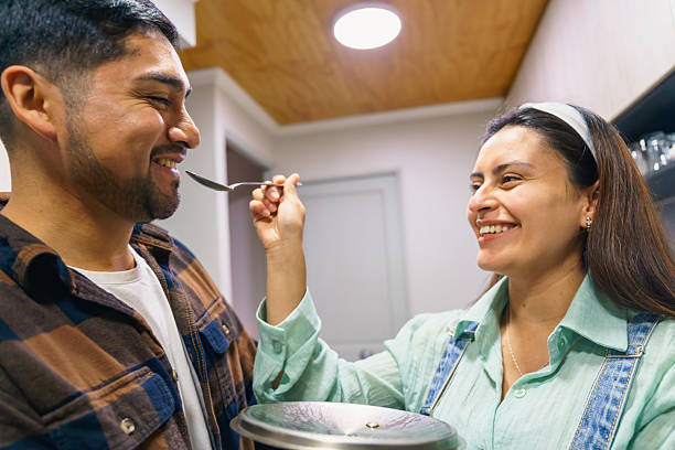 Couple eating take-out Chinese food