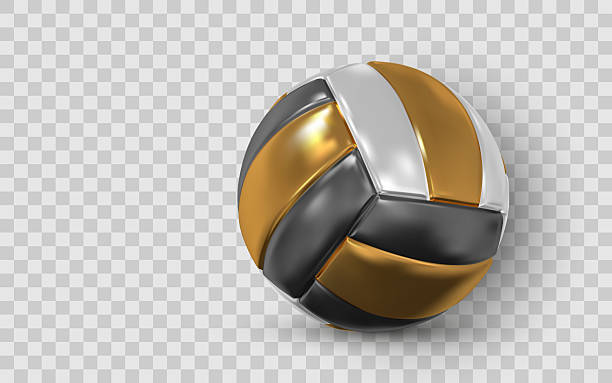 istock Shiny Metallic Volleyball Ball With Gold, Silver, and Black Panels on Transparent Background. High-Detail 3D Sport Object for Premium Design Projects. Vector Illustration 2219352593