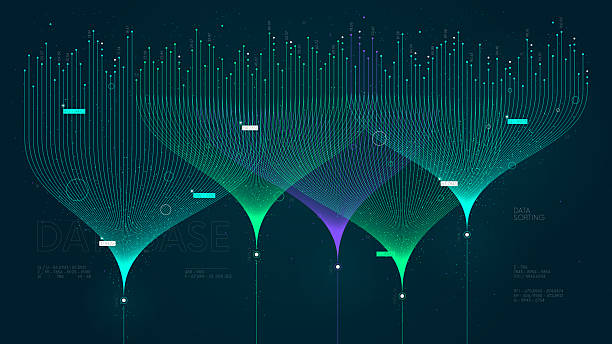 ilustrações de stock, clip art, desenhos animados e ícones de vector visualization information stream analysis, machine data sorting, big data technology and network analyzing, ai deep learning machine learning algorithm technology for artificial intelligence - linguagem informática