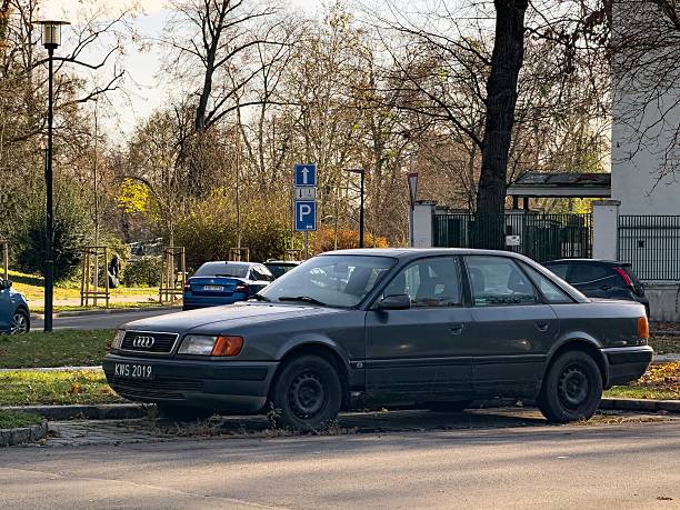 Ostrava, Czechia - November 25, 2024: Old Audi 100 C4 car with old black Polish registration plate