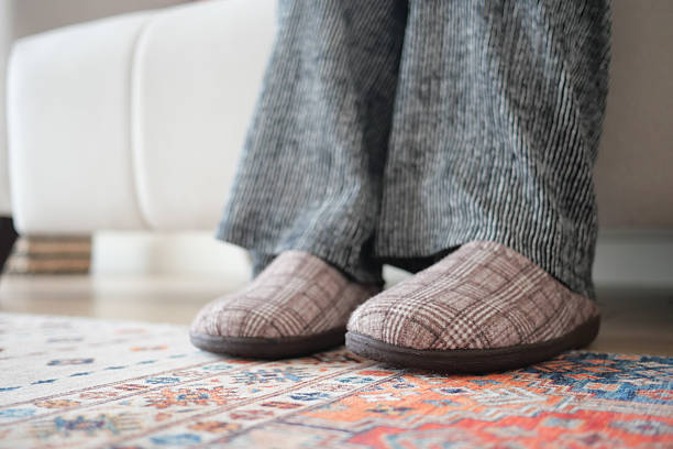 istock Cozy afternoon at home with comfortable slippers on a patterned rug 2219355839