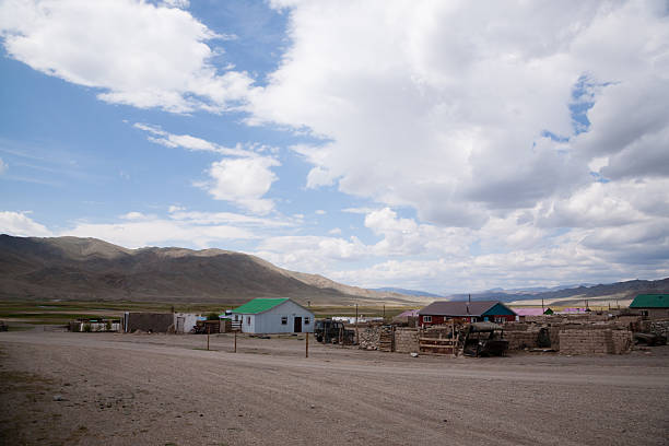 Small village in Oigor valley, remote destination in Mongolia. Road to Altai mountains