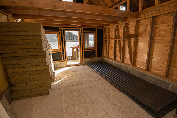 istock Interior of unfinished wooden cabin under construction.. 2219361296