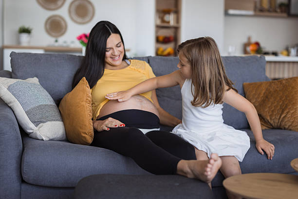 istock Child touching her mother's pregnant belly 2219361401