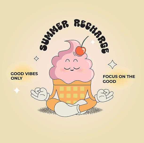 istock Ice cream character in yoga pose,funny summer food 2219363914