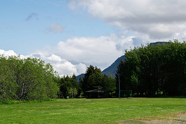 istock Tranquil park setting in Akranes, Iceland with trees and scenic mountain views 2219365023