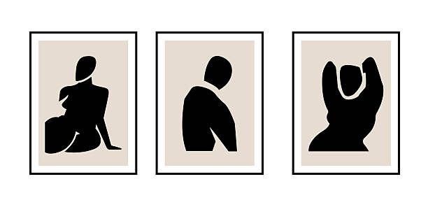 Women contemporary abstract figures silhouette poster, hand drawn cut out female different poses. Flat collage mid-century boho style, applique art print design, minimal modern wall decor.
