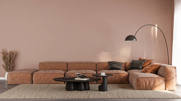 istock Warm Living Room with Terracotta Modular Sofa 2219367168