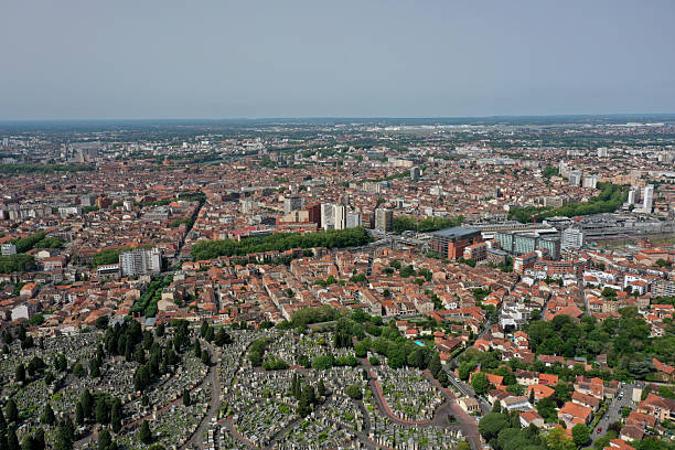City panorama of beautiful Toulouse. Toulouse is the fourth-largest city in France and it is the  centre of the European aerospace industry. Captured on a sunny day during spring season.
