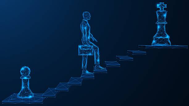 istock Career development, the path from pawn to queen. A man with a briefcase coming up the stairs. 2219372478