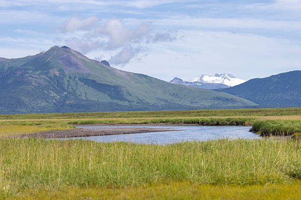 Beautiful landscape view of Hallo Bay in Katmai National Park in Alaska.