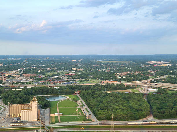 istock Aerial View of Illinois, the Prairie State, featuring an Interstate, Trees, and a Grain Elevator 2219386850